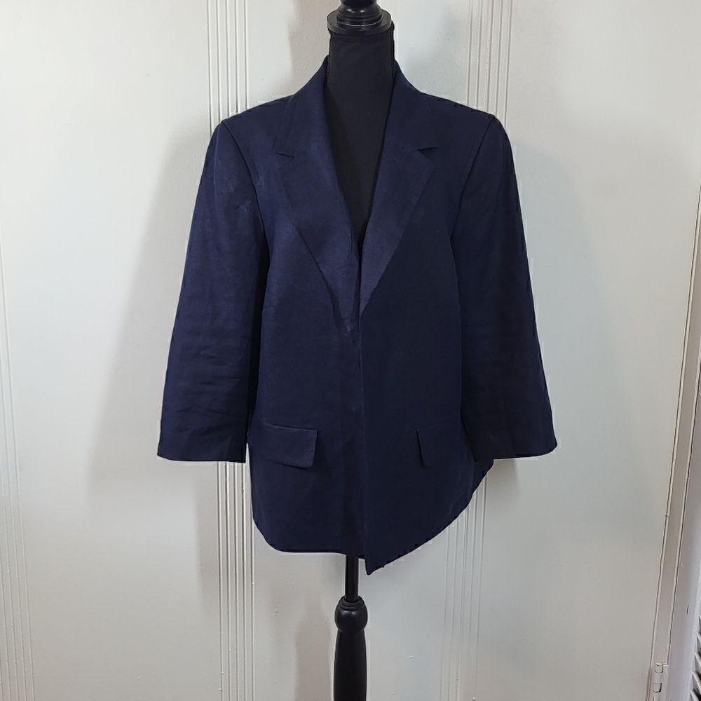 Plus Size Talbots Navy Blue Linen Jacket - Picture 2 of 11